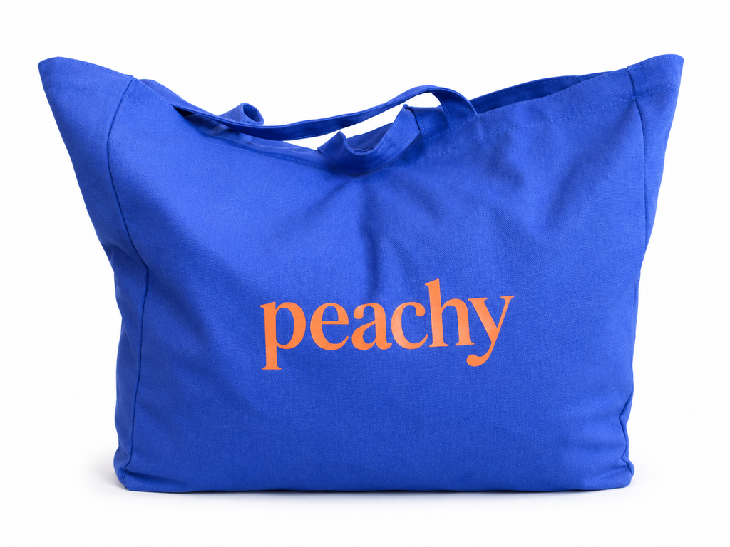The proud peach extra large tote in navy