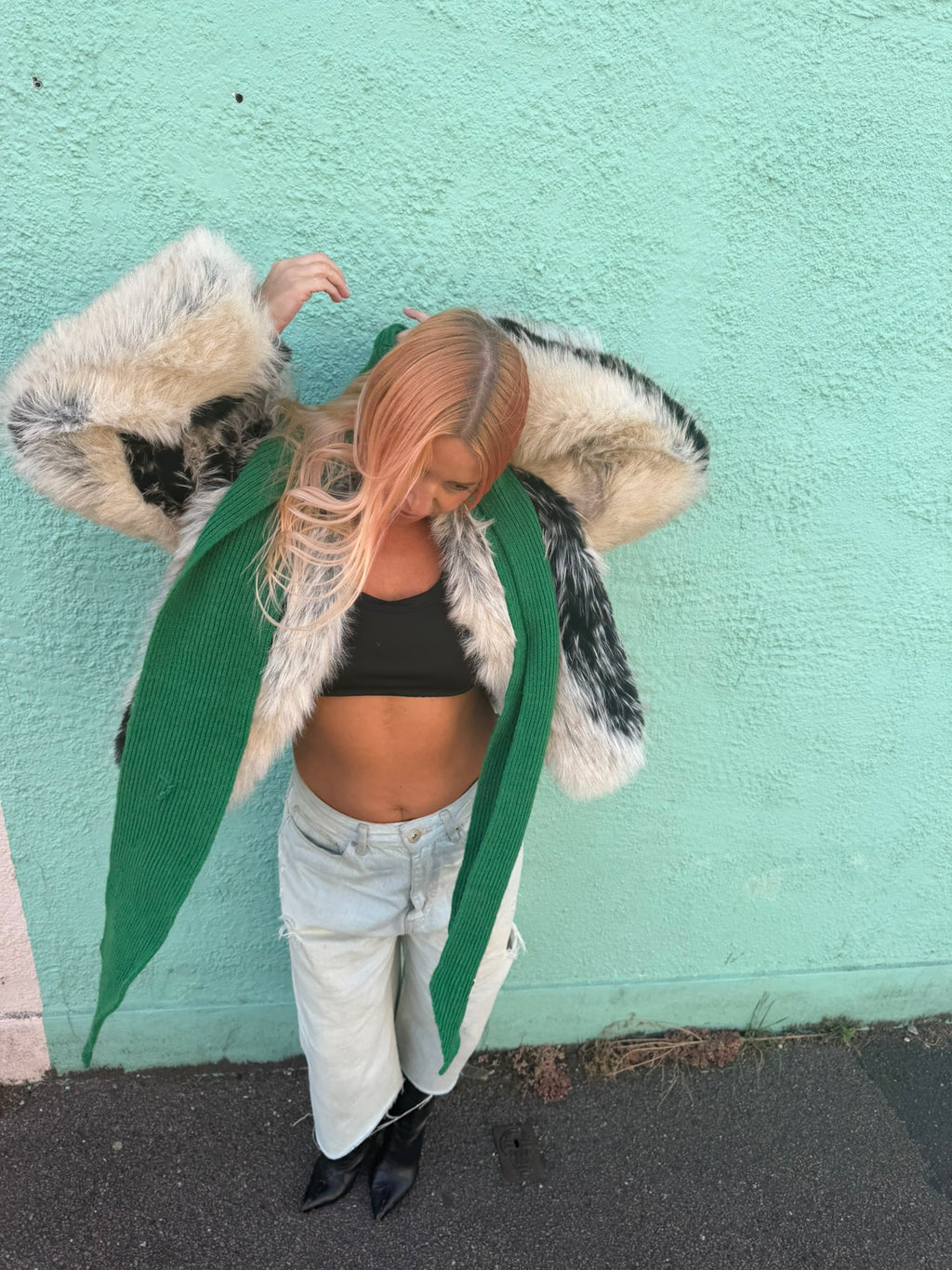The Silky Lined Hood Scarf in emerald green