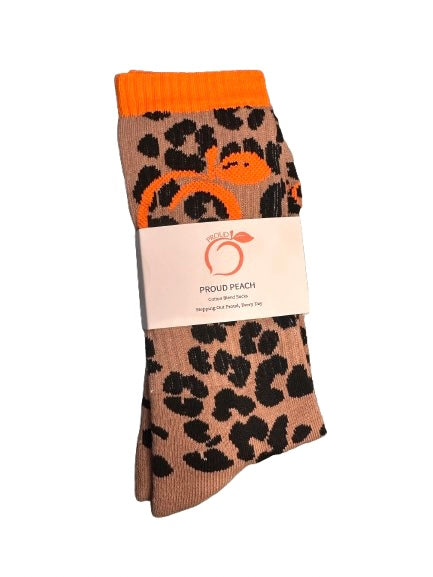 PROUD PEACH COTTON BLEND SOCKS IN BROWN AND ORANGE LEOPARD
