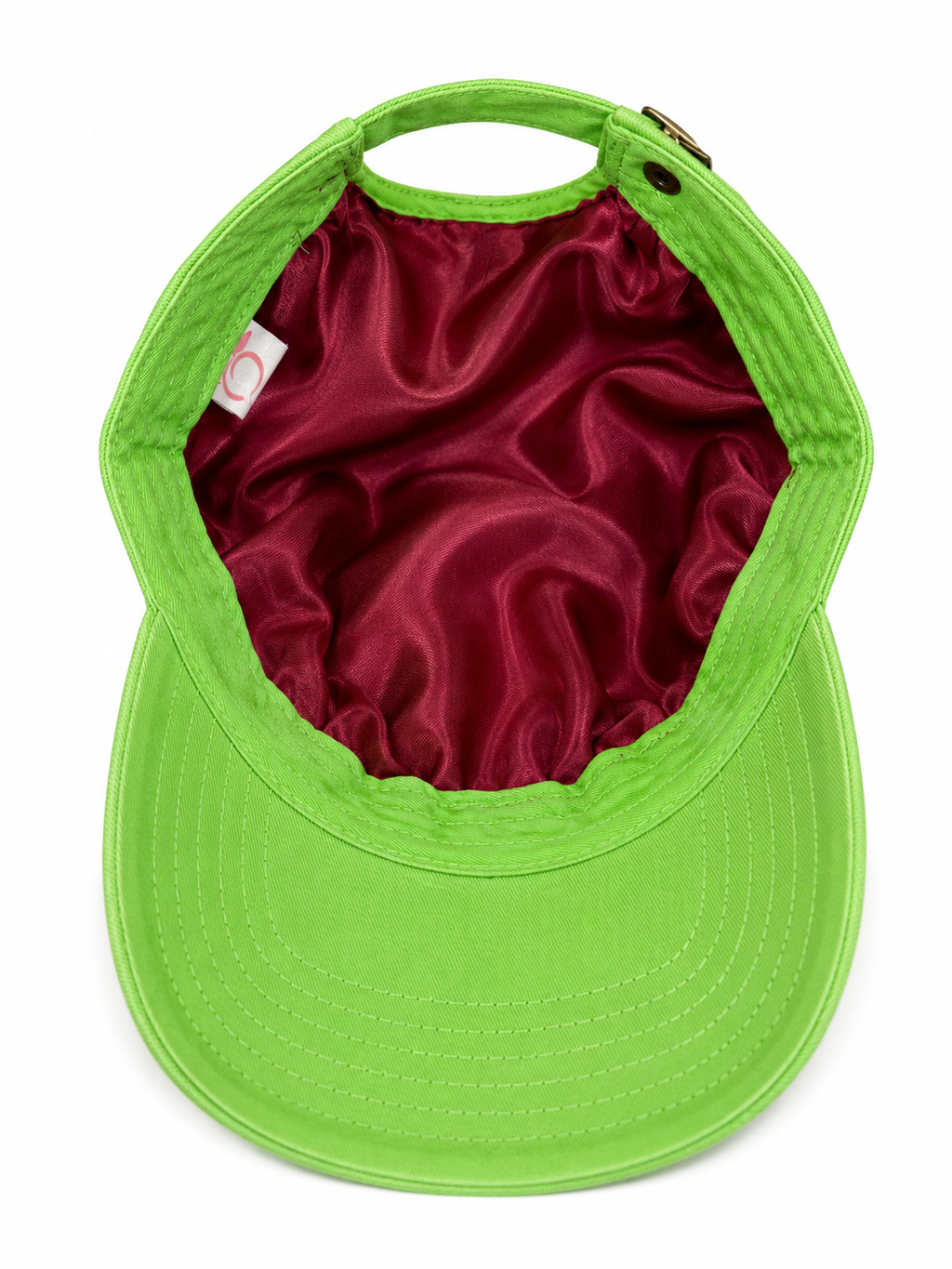 The proud peach silky lined PEACHY cap in acid green