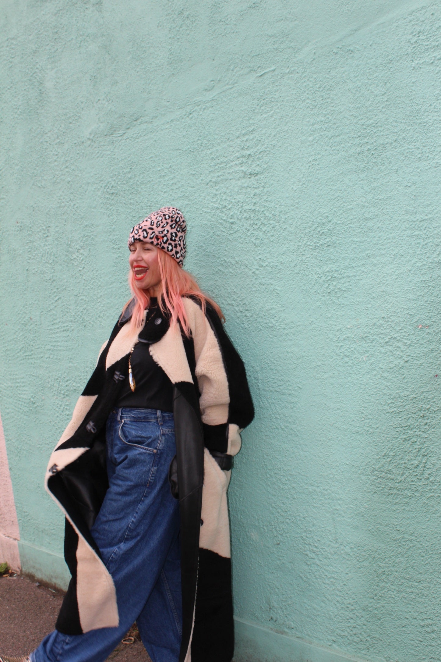 Silky lined beanie in pink leopard print