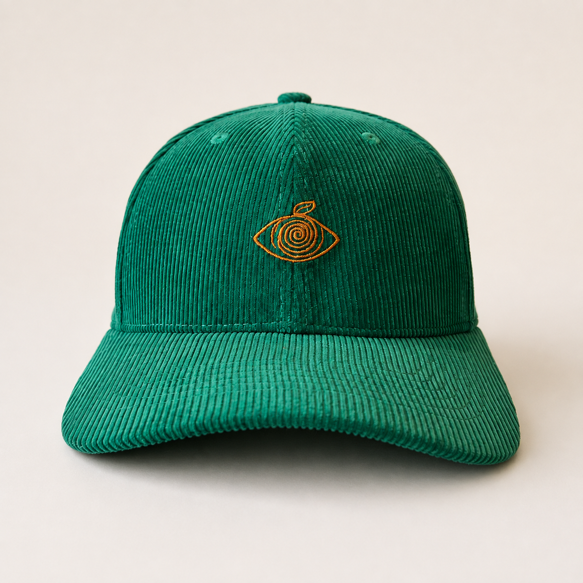 Proud Peach Silky Lined Corduroy Cap in Emerald Green