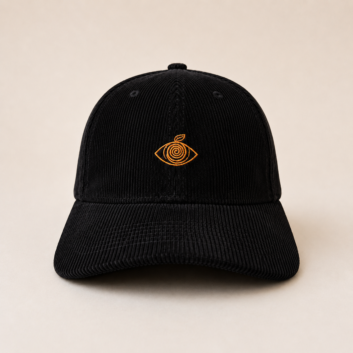 Proud Peach Silky Lined Corduroy Cap in Black