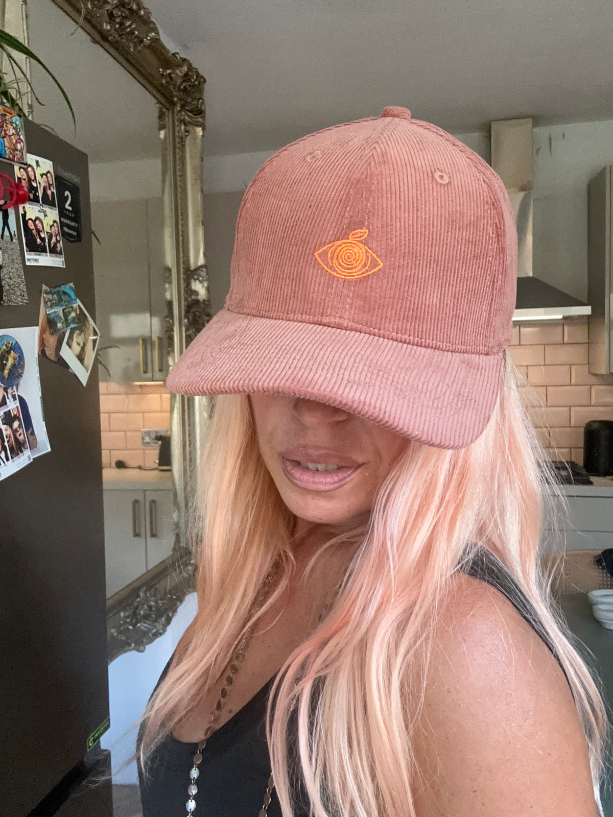 Proud Peach Silky Lined Corduroy Cap in Walnut