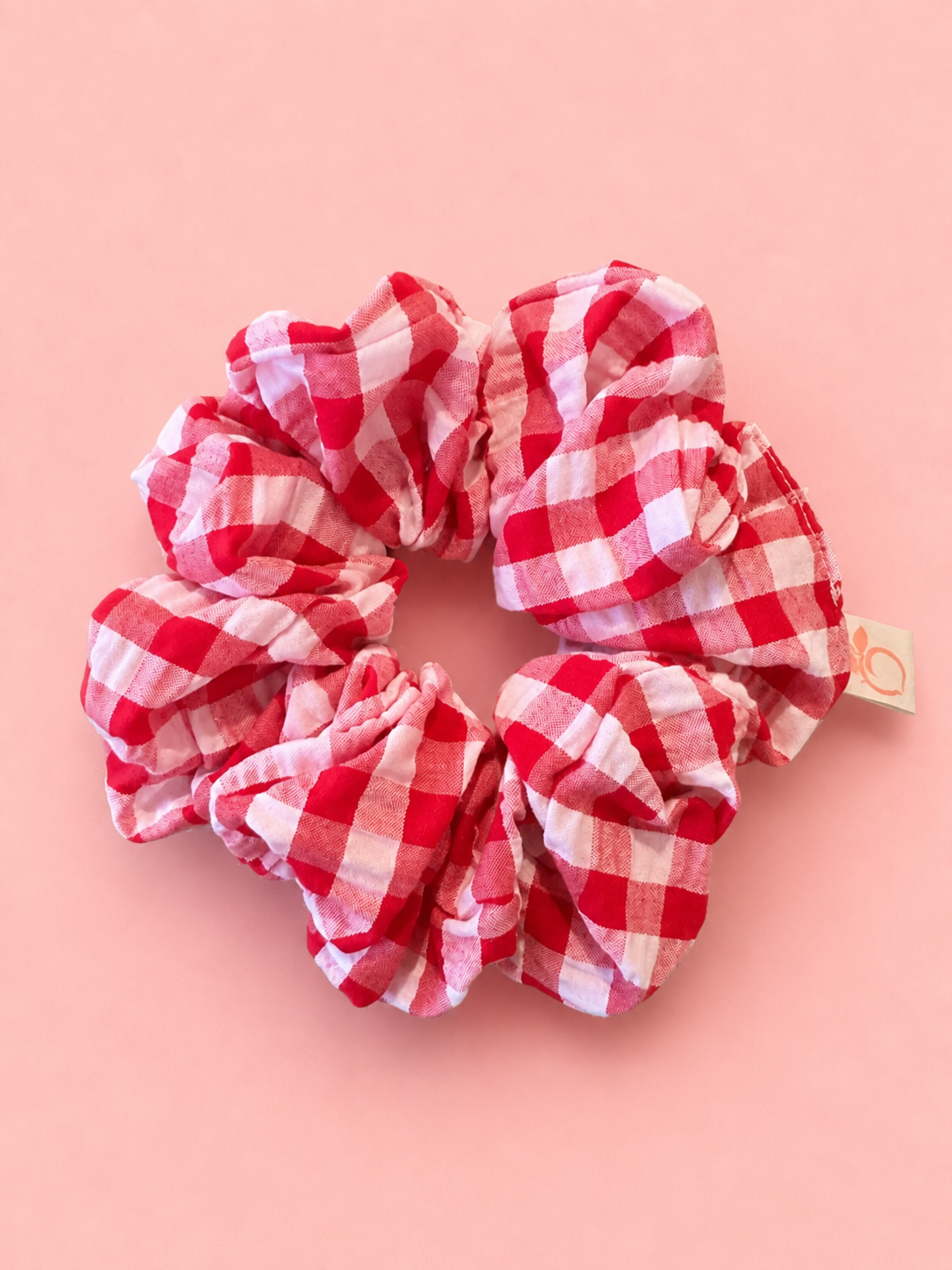 Extra Large Gingham Cotton Scrunchie in red and white
