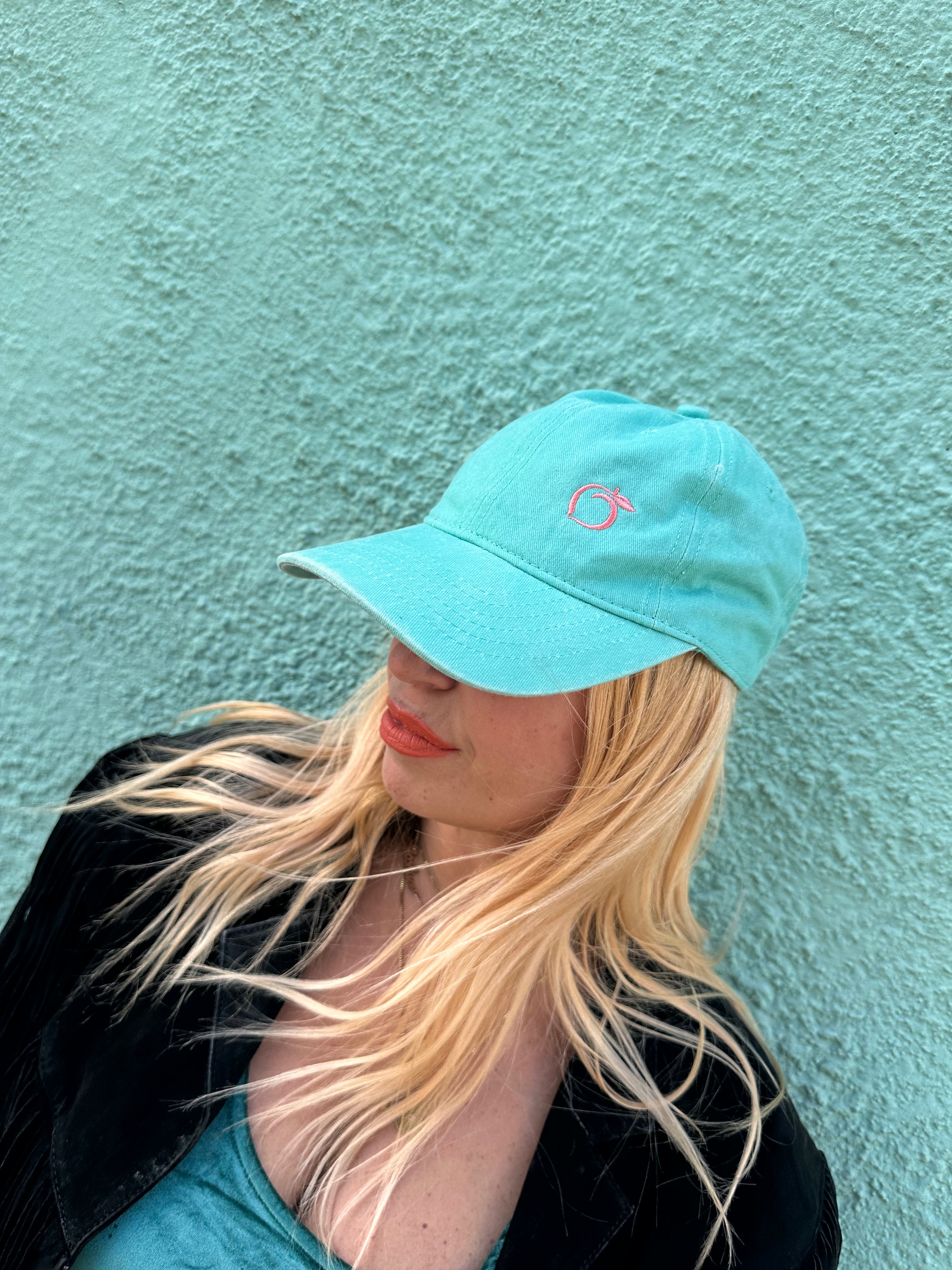 silky lined baseball cap in turquoise